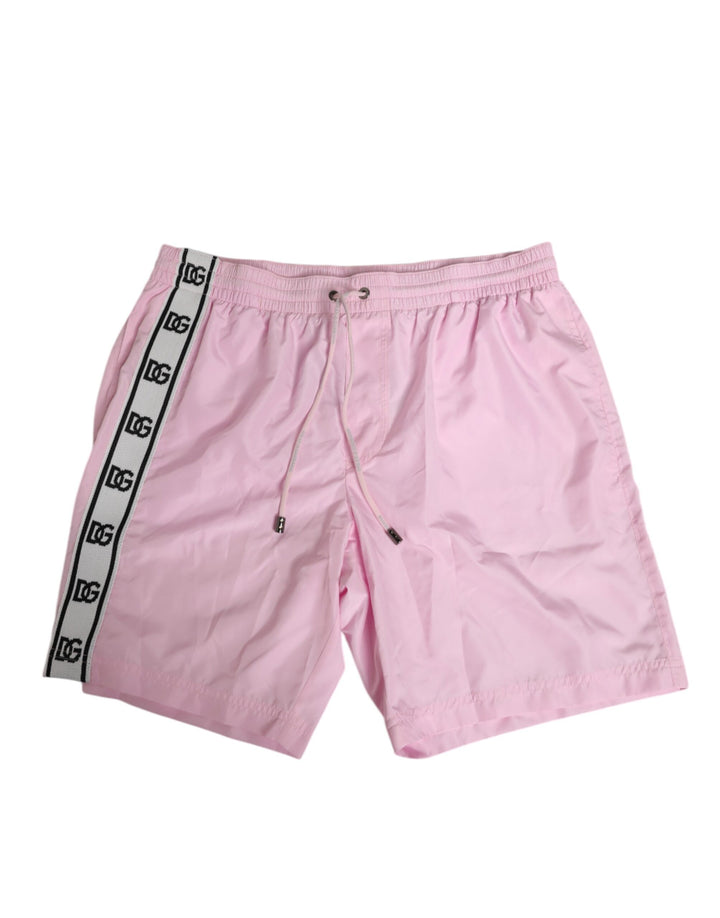 Dolce & Gabbana Bañador de Hombre con Logotipo de Nailon Rosa y Raya Lateral