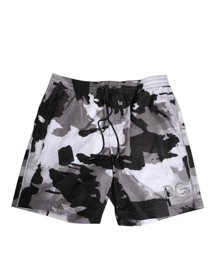 Traje de Baño de Hombre Dolce & Gabbana Camuflaje Blanco y Negro con Logo DG