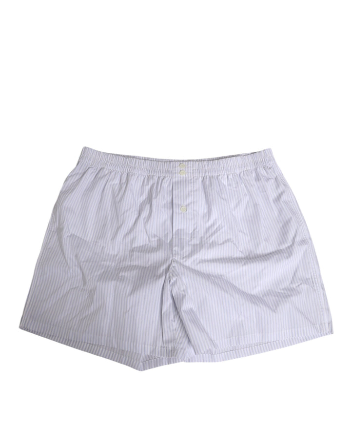 Dolce & Gabbana Bañador Shorts con Botones y Rayas de Algodón Blanco y Azul