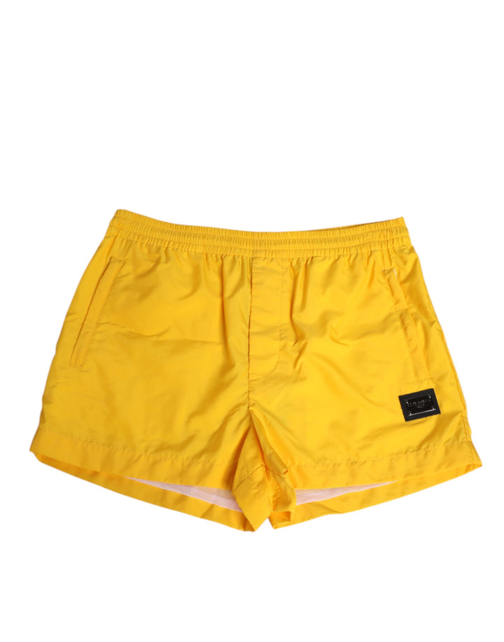 Traje de baño Dolce & Gabbana Boxer Shorts de Nailon Amarillo con Placa del Logo