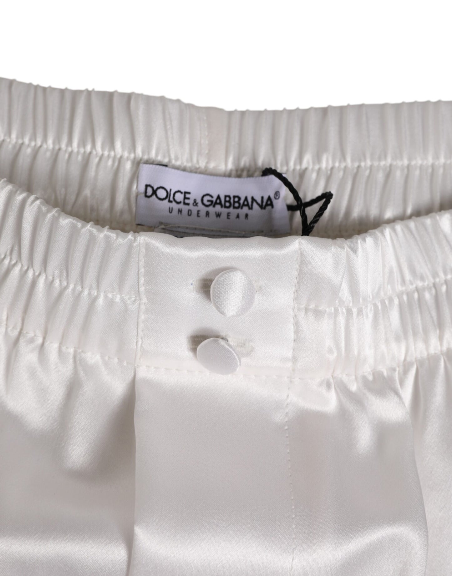 Dolce & Gabbana Boxer de bain homme en satin de soie blanc avec élastique