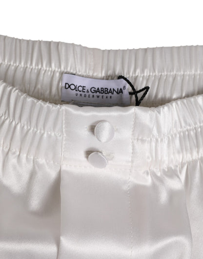 Dolce & Gabbana Boxer de bain homme en satin de soie blanc avec élastique