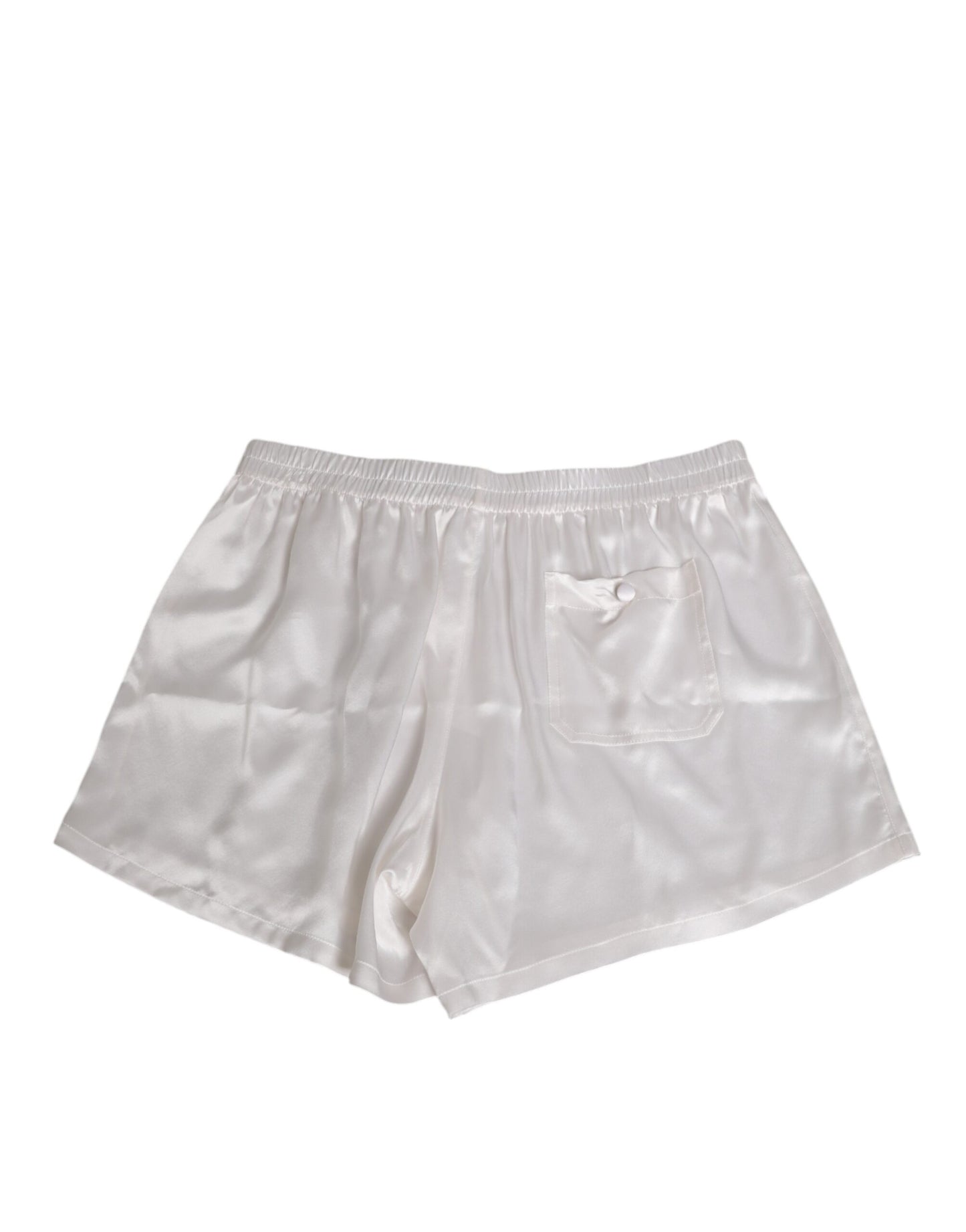 Dolce & Gabbana Boxer de bain homme en satin de soie blanc avec élastique
