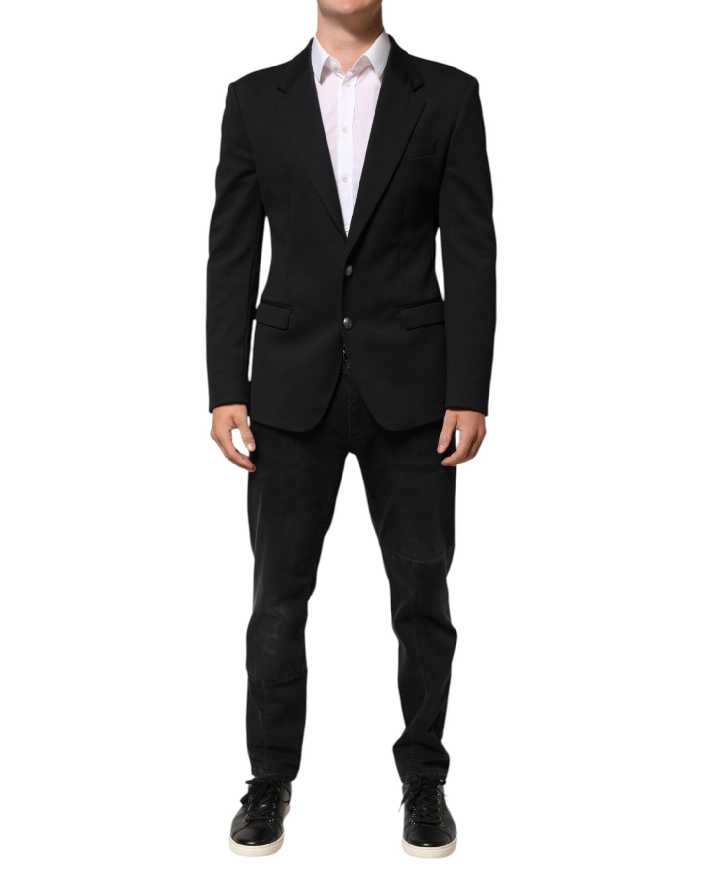 Dolce & Gabbana Dark Blue Cotton Men Jacket Coat Blazer Suit