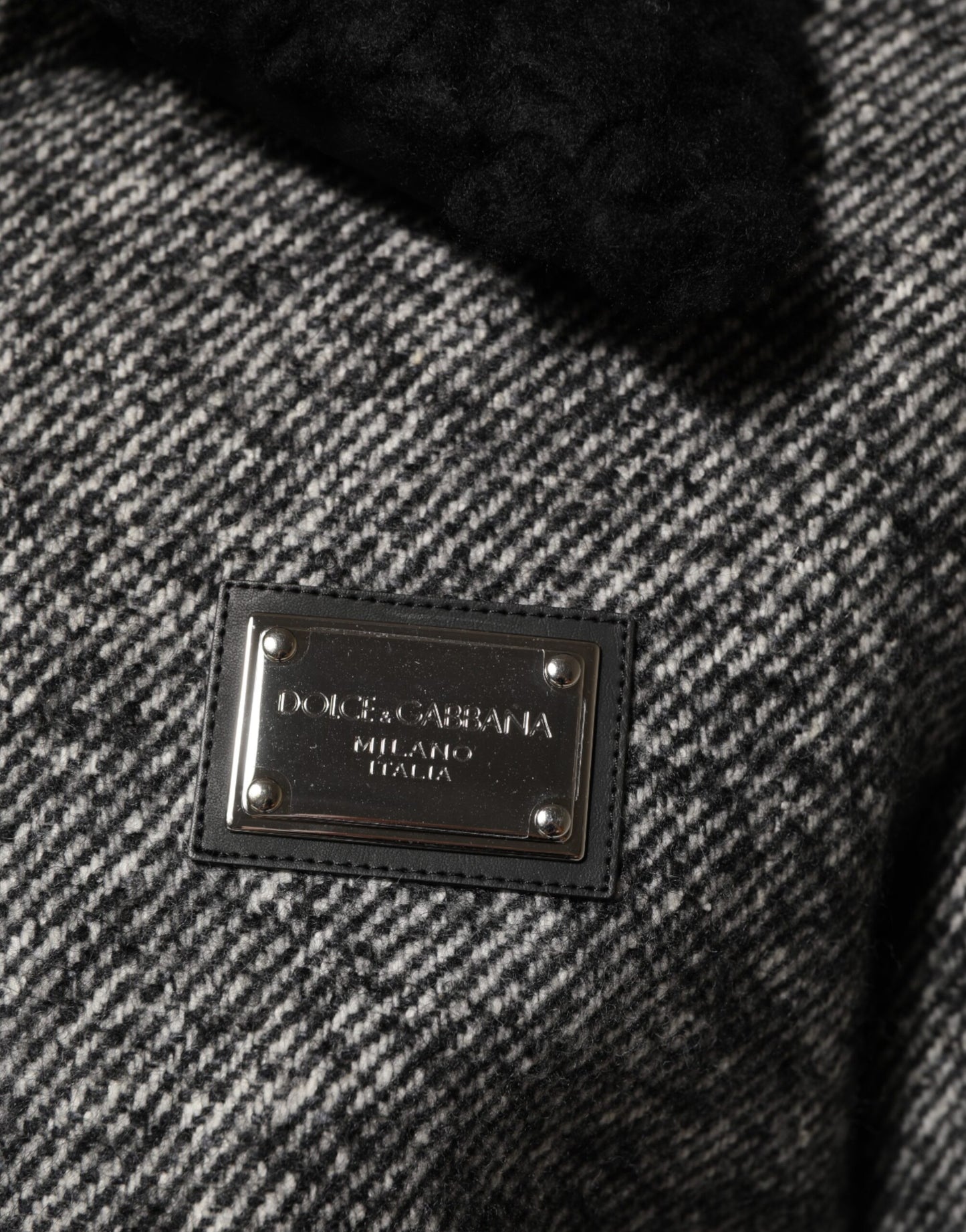 Blouson bombardier Dolce & Gabbana en laine grise à chevrons avec col en peau de mouton retournée
