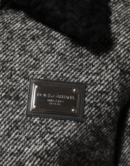 Blouson bombardier Dolce & Gabbana en laine grise à chevrons avec col en peau de mouton retournée