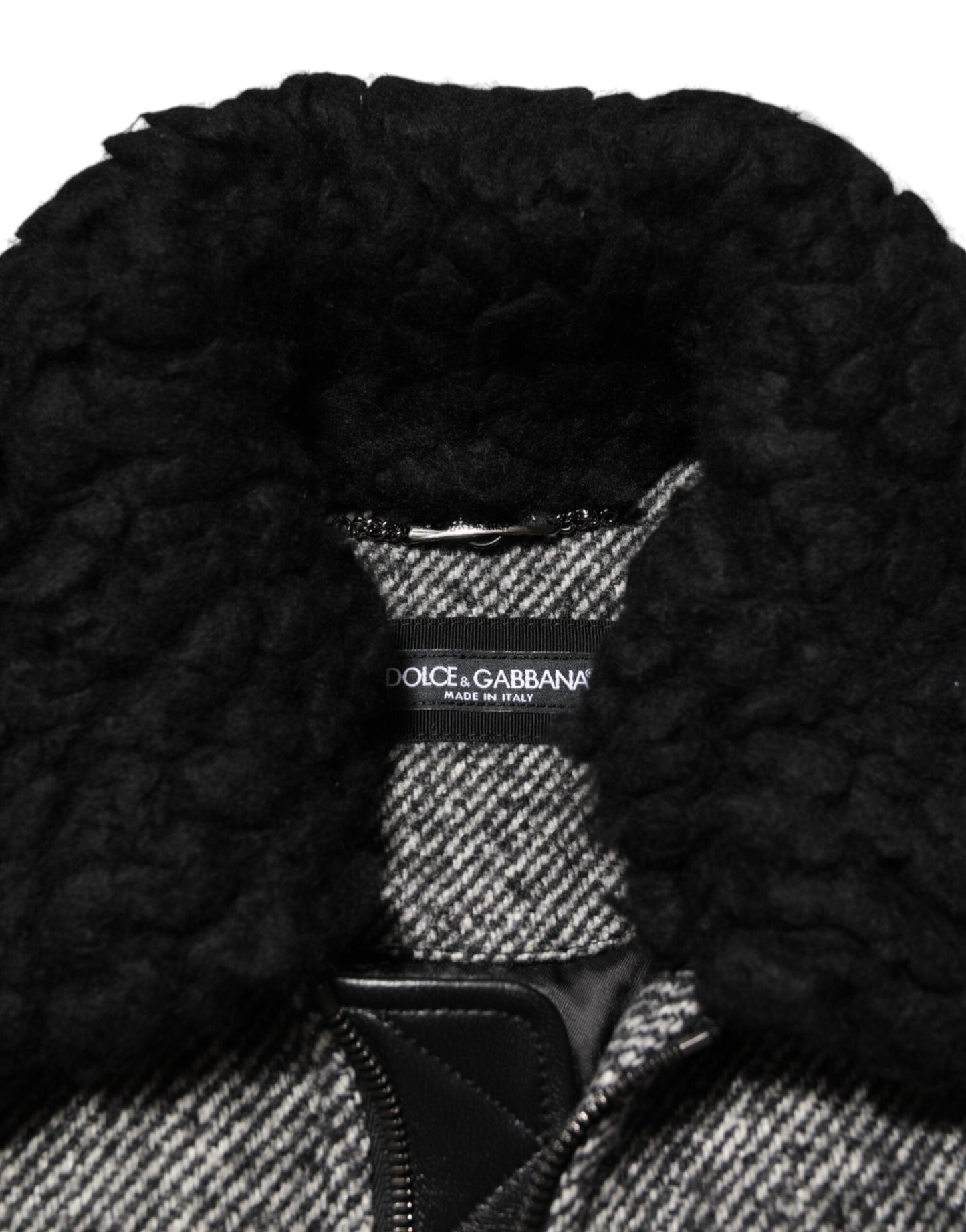 Blouson bombardier Dolce & Gabbana en laine grise à chevrons avec col en peau de mouton retournée