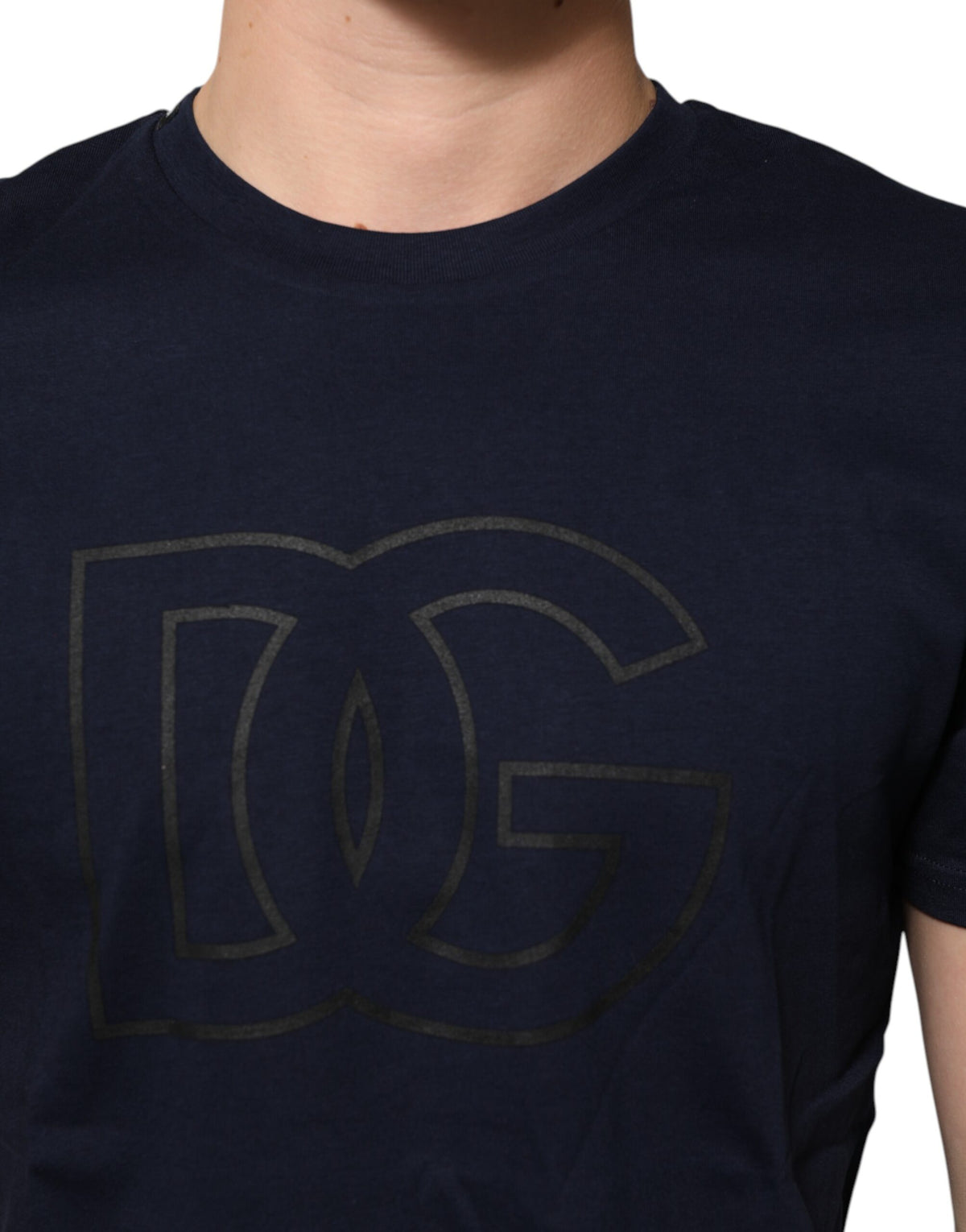 Dolce & Gabbana Dark Blue Cotton DG Logo Print Men’s Top T-shirt