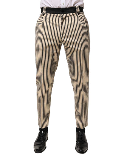 Dolce & Gabbana Pantalones de Algodón a Rayas Beige y Negro de Corte Ajustado