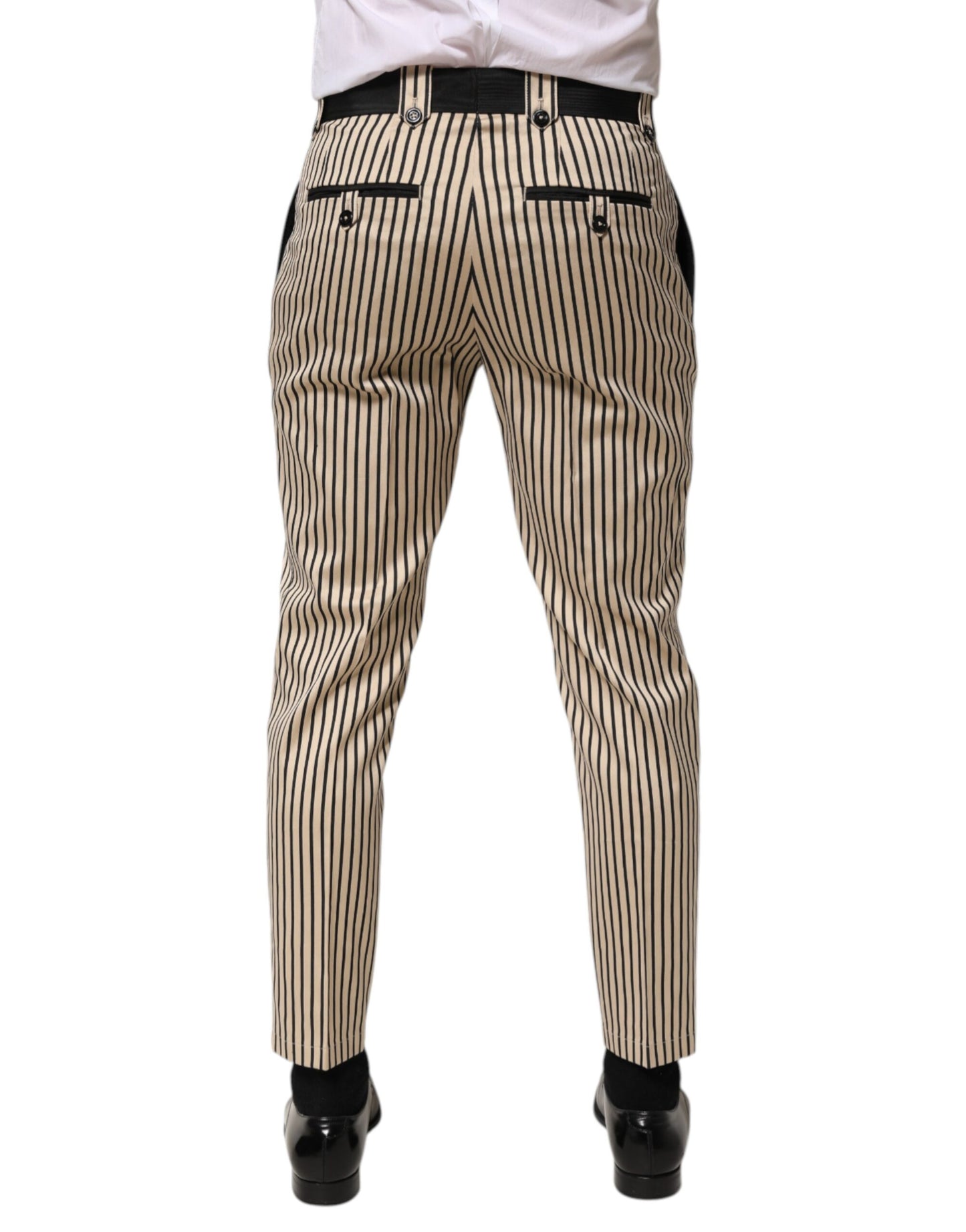 Dolce & Gabbana Pantalones de Algodón a Rayas Beige y Negro de Corte Ajustado