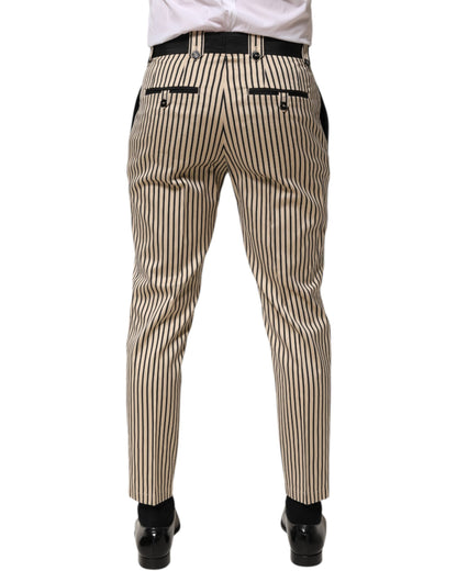 Dolce & Gabbana Pantalones de Algodón a Rayas Beige y Negro de Corte Ajustado