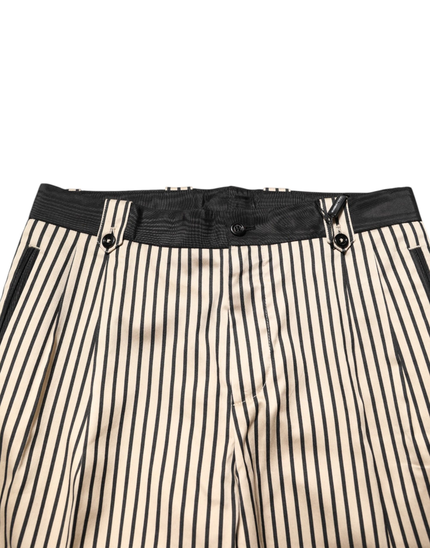 Dolce & Gabbana Pantalones de Algodón a Rayas Beige y Negro de Corte Ajustado