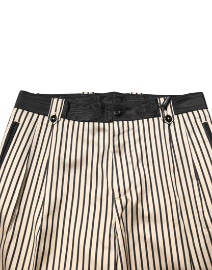 Dolce & Gabbana Pantalones de Algodón a Rayas Beige y Negro de Corte Ajustado