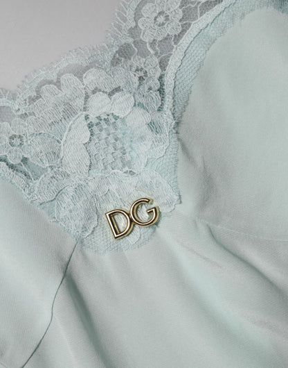 Dolce & Gabbana Light Blue Silk Lace Midi Bodycon Slip Dress