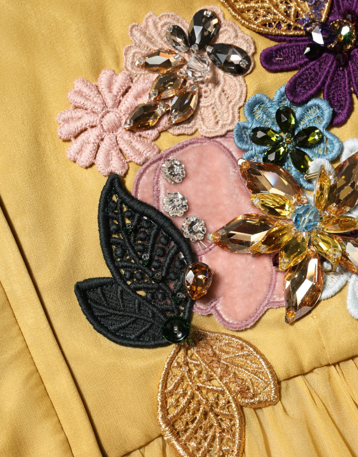 Robe longue Dolce & Gabbana en soie jaune brodée de fleurs