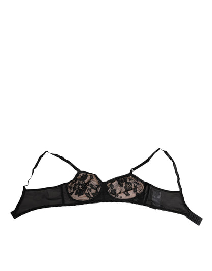Dolce & Gabbana Black Nude Floral Lace Sheer Bra Underwear