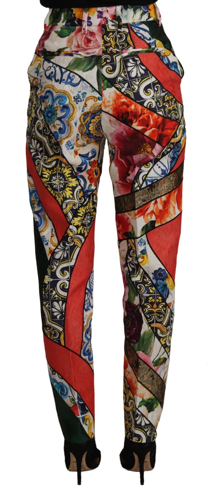 Pantalones de tiro alto Dolce & Gabbana de jacquard patchwork multicolor
