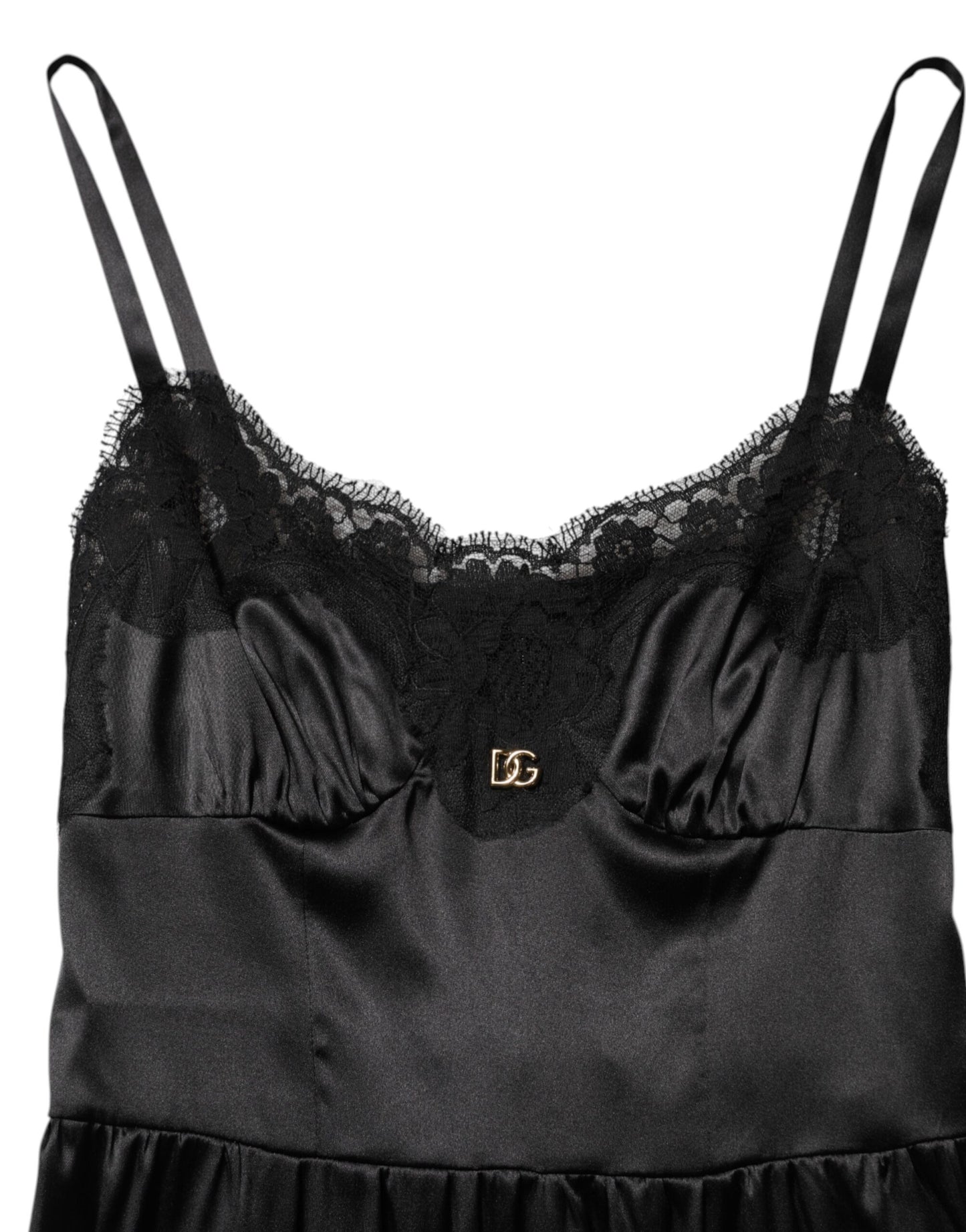Minivestido sin mangas de seda negra con encaje de Dolce & Gabbana