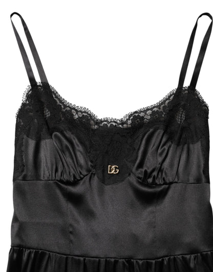 Minivestido sin mangas de seda negra con encaje de Dolce & Gabbana