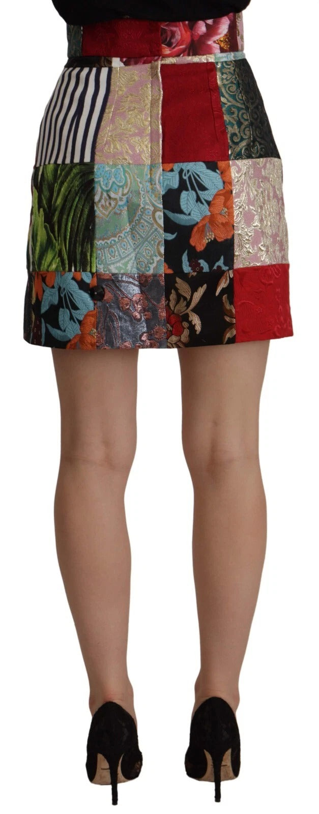 Falda acampanada de poliéster Dolce & Gabbana Multicolor Patchwork