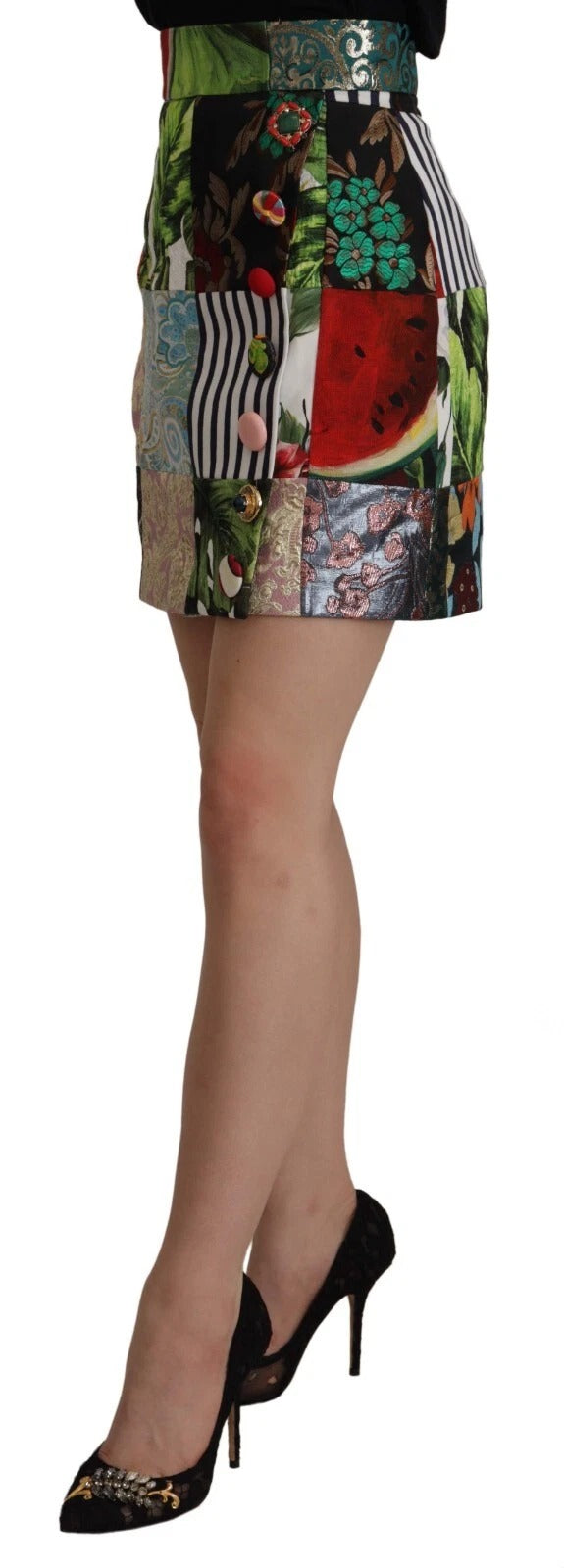 Falda acampanada de poliéster Dolce & Gabbana Multicolor Patchwork