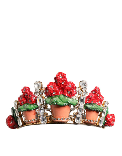 Diadema Dolce & Gabbana roja floral con maceta de cristal y corona dorada