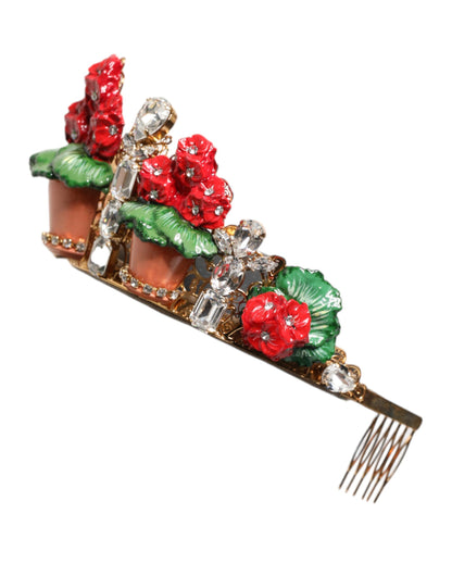 Diadema Dolce & Gabbana roja floral con maceta de cristal y corona dorada