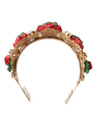 Diadema Dolce & Gabbana roja floral con maceta de cristal y corona dorada