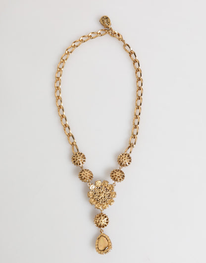 Collar con colgante floral morado de latón dorado, cristal y perlas de Dolce & Gabbana