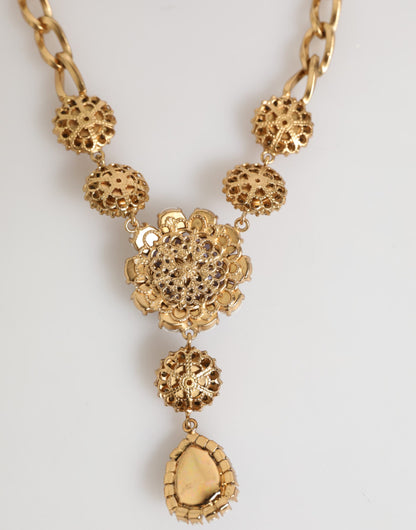 Collar con colgante floral morado de latón dorado, cristal y perlas de Dolce & Gabbana