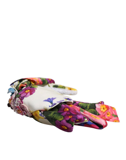 Serre-tête Dolce & Gabbana en soie blanc multicolore orné de cristaux