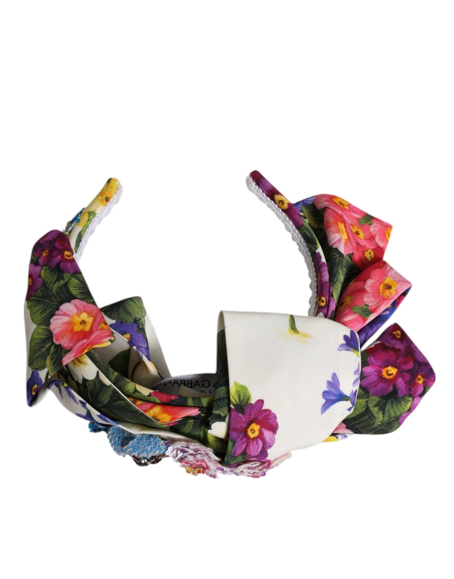 Serre-tête Dolce & Gabbana en soie blanc multicolore orné de cristaux