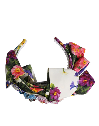 Serre-tête Dolce & Gabbana en soie blanc multicolore orné de cristaux