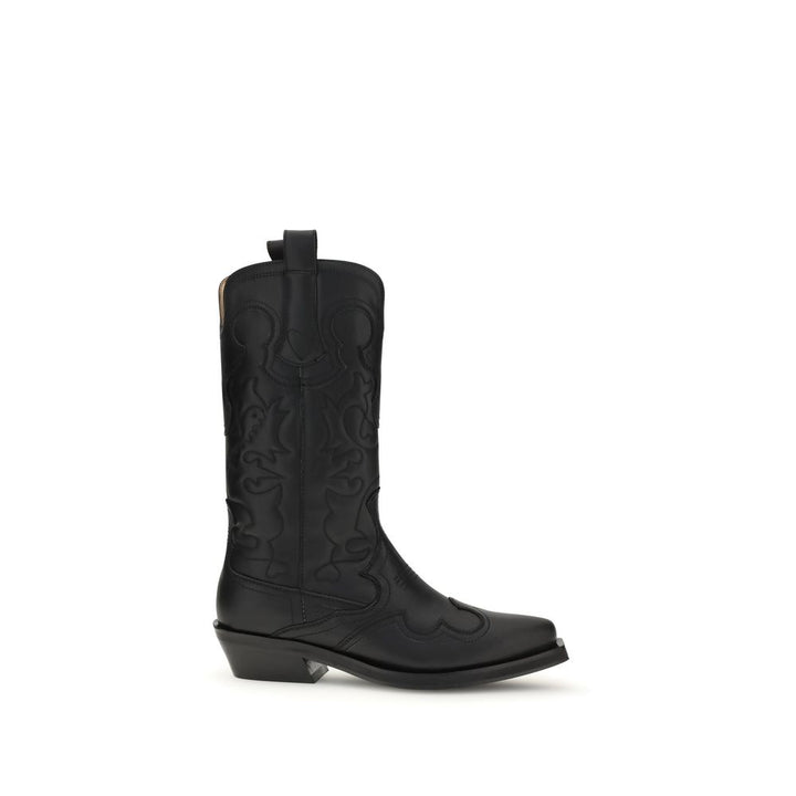 Ganni Black Recycled Leather Lace-Up Boots