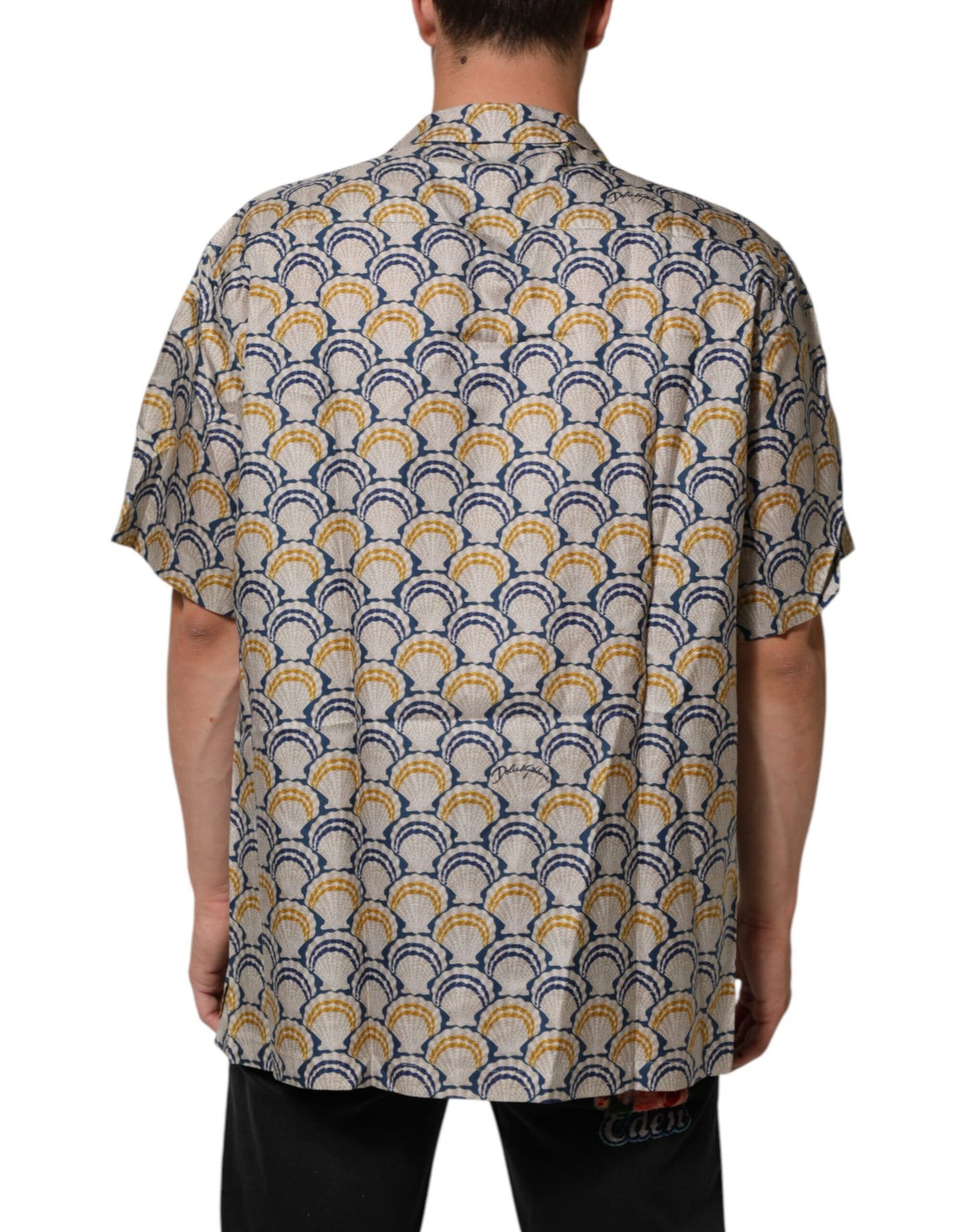 Camisa Dolce & Gabbana de Algodón y Seda Crema con Estampado de Conchas Marinas de Hawái