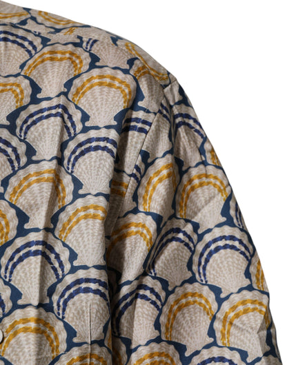 Camisa Dolce & Gabbana de Algodón y Seda Crema con Estampado de Conchas Marinas de Hawái