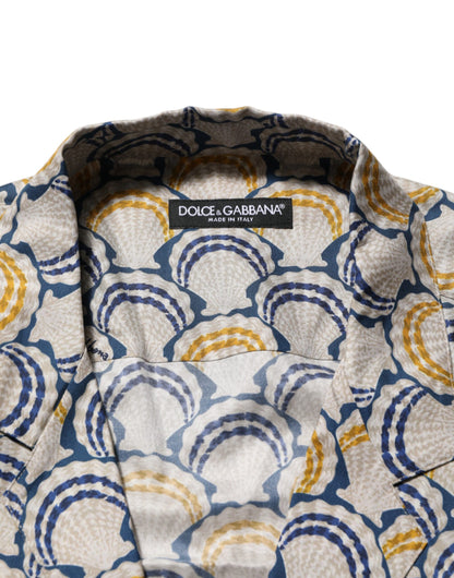 Camisa Dolce & Gabbana de Algodón y Seda Crema con Estampado de Conchas Marinas de Hawái
