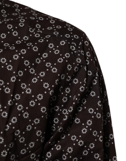 Dolce & Gabbana BrownFloral Collared GOLD Formal Dress Shirt