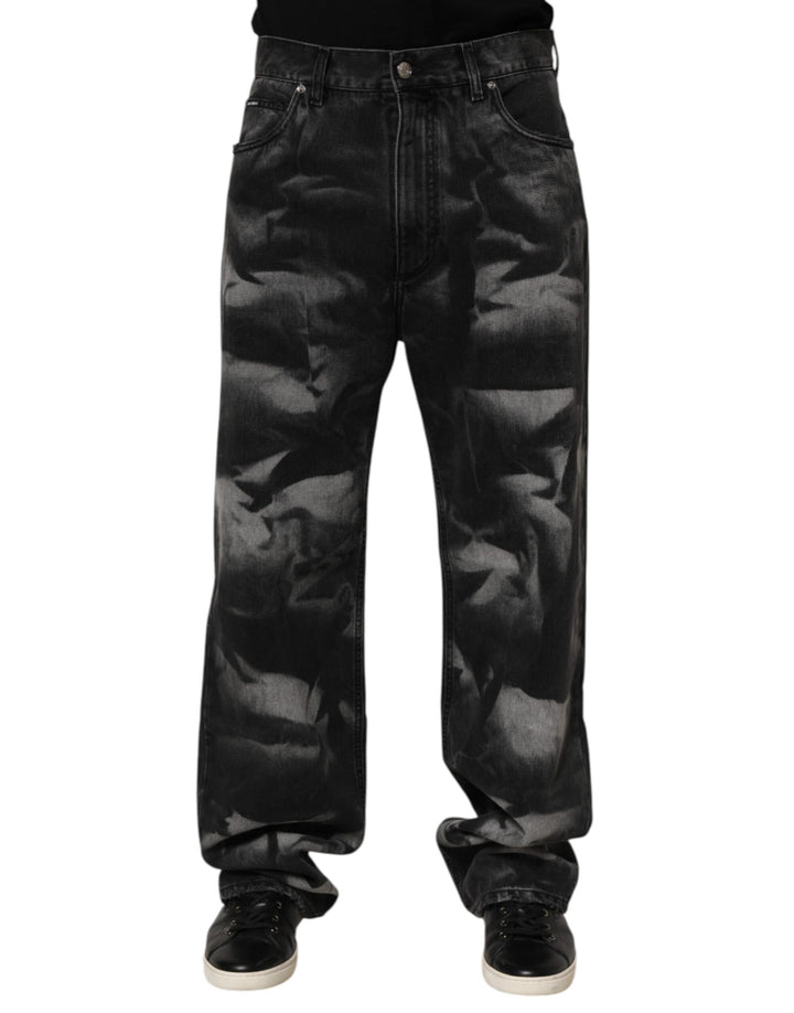 Jeans rectos de mezclilla para hombre Dolce & Gabbana negros con efecto jaspeado