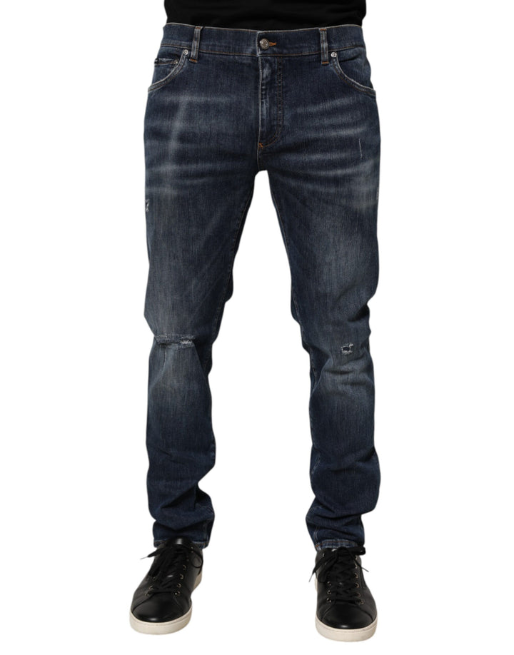 Vaqueros Dolce & Gabbana Running rotos de mezclilla lavada azul oscuro