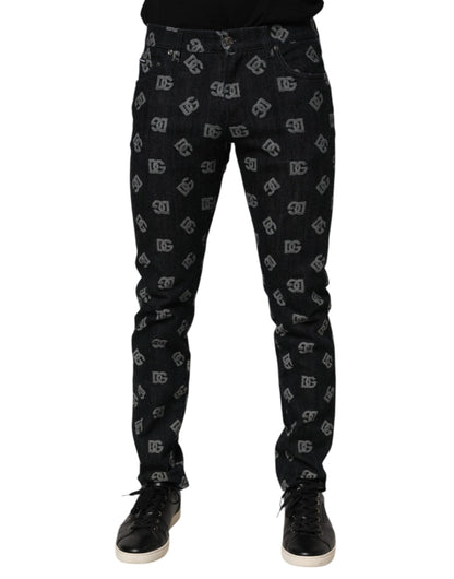 Vaqueros pitillo de algodón con monograma DG negros de Dolce & Gabbana