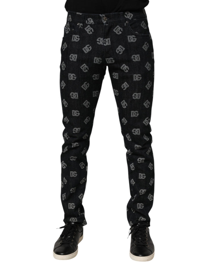 Vaqueros pitillo de algodón con monograma DG negros de Dolce & Gabbana