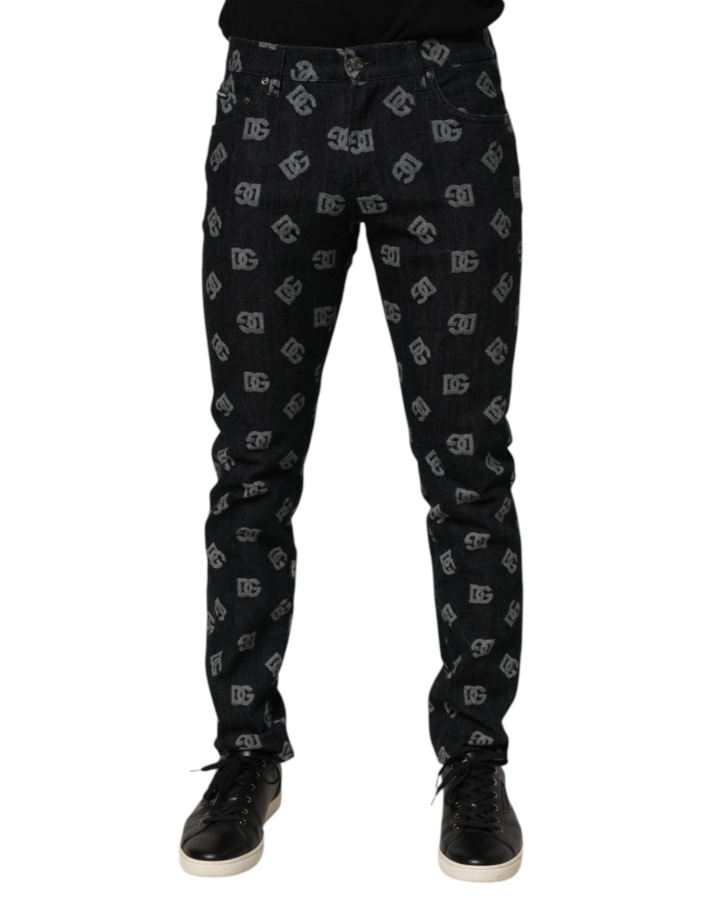 Vaqueros pitillo de algodón con monograma DG negros de Dolce & Gabbana