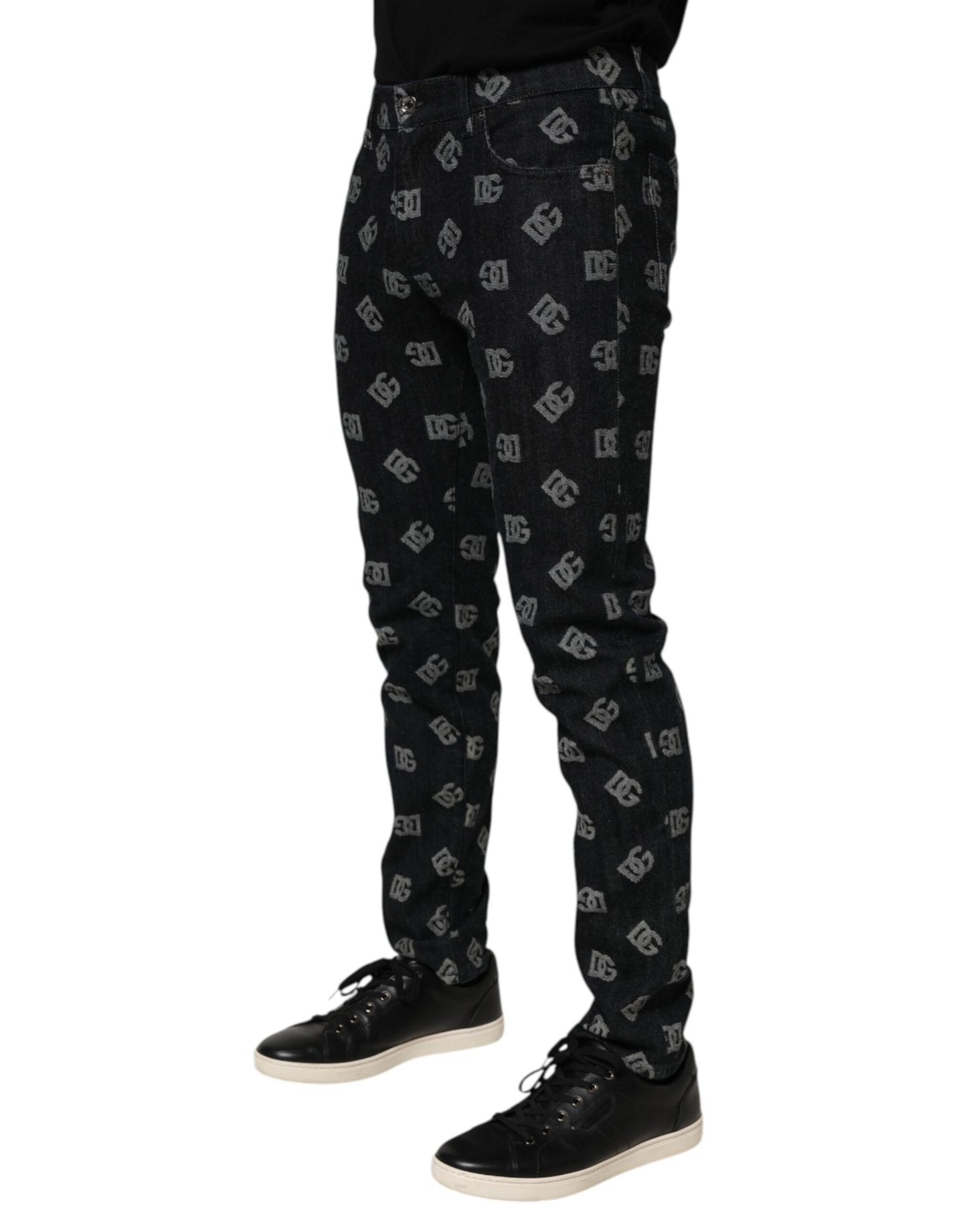 Vaqueros pitillo de algodón con monograma DG negros de Dolce & Gabbana