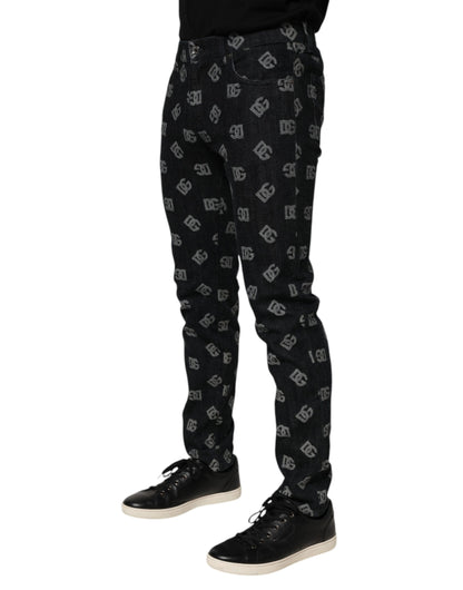 Vaqueros pitillo de algodón con monograma DG negros de Dolce & Gabbana