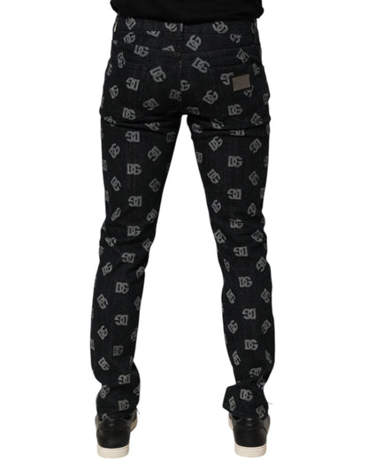 Vaqueros pitillo de algodón con monograma DG negros de Dolce & Gabbana