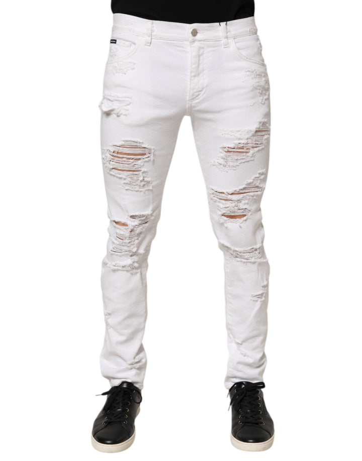 Pantalones Vaqueros Desgastados y Rotos Blancos de Dolce & Gabbana