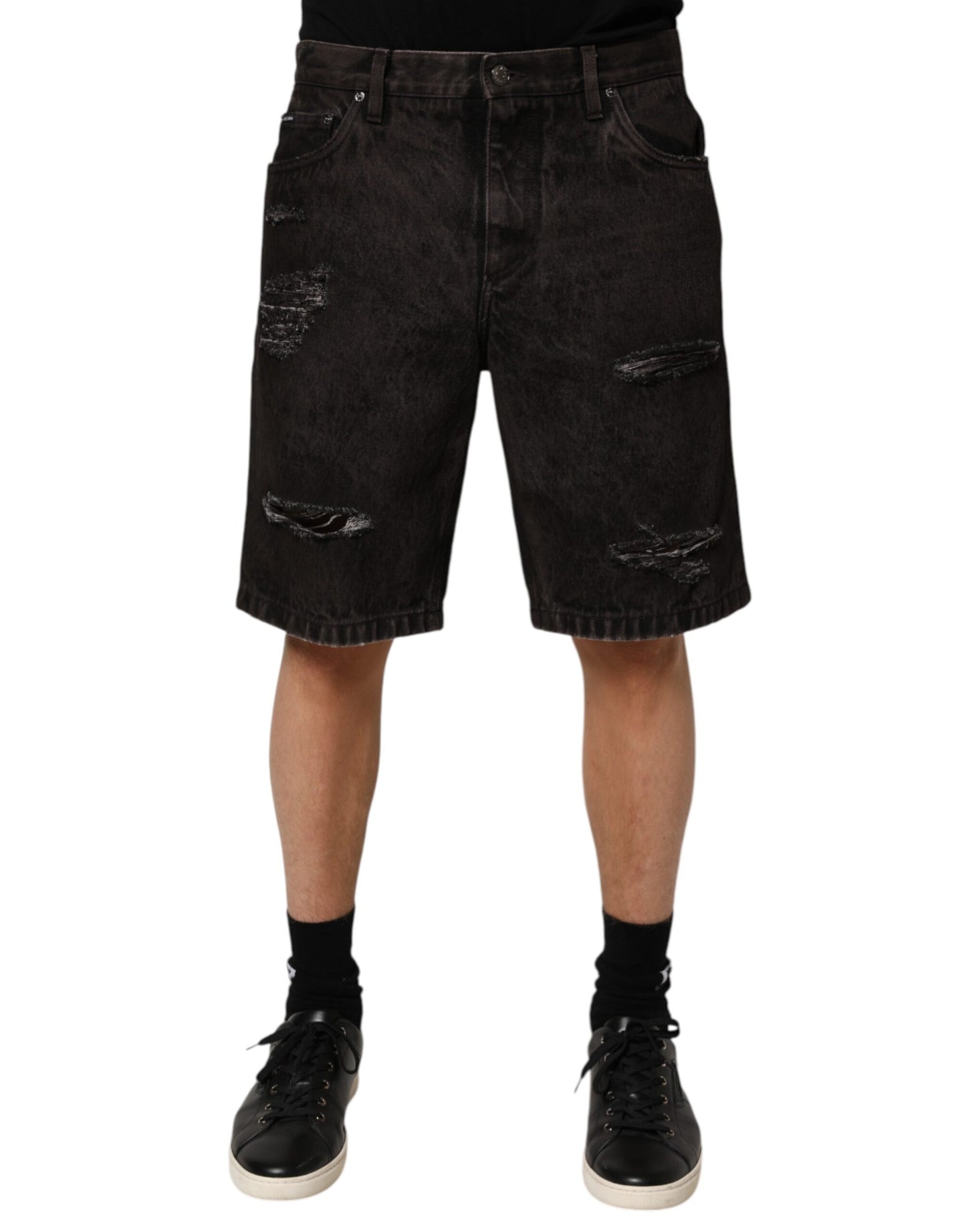 Short en jean bermuda Dolce & Gabbana en coton noir déchiré pour homme