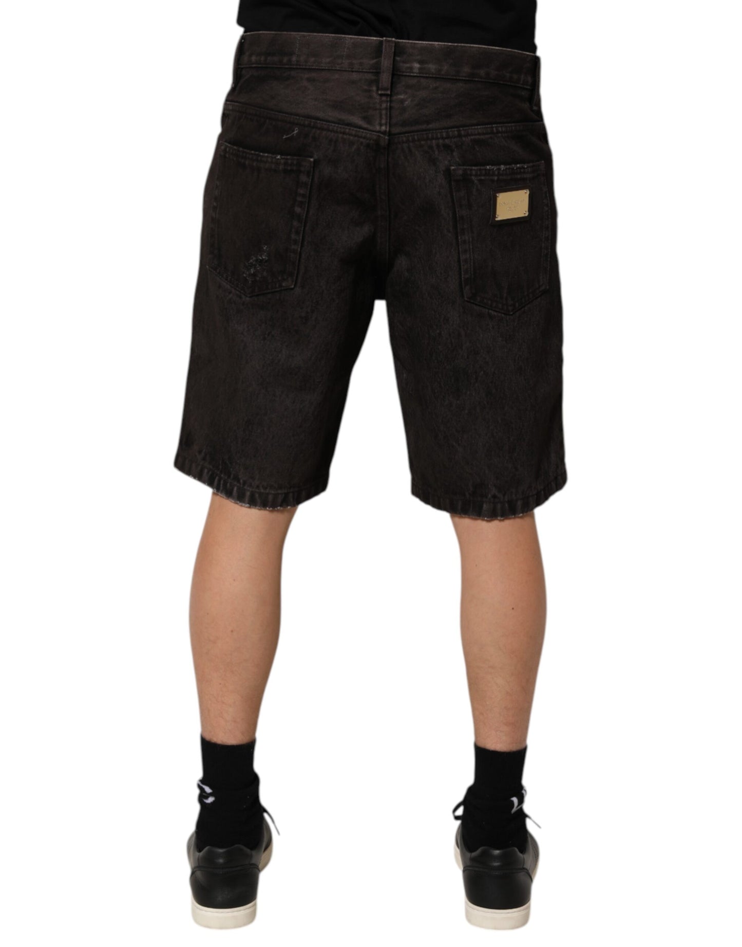 Short en jean bermuda Dolce & Gabbana en coton noir déchiré pour homme