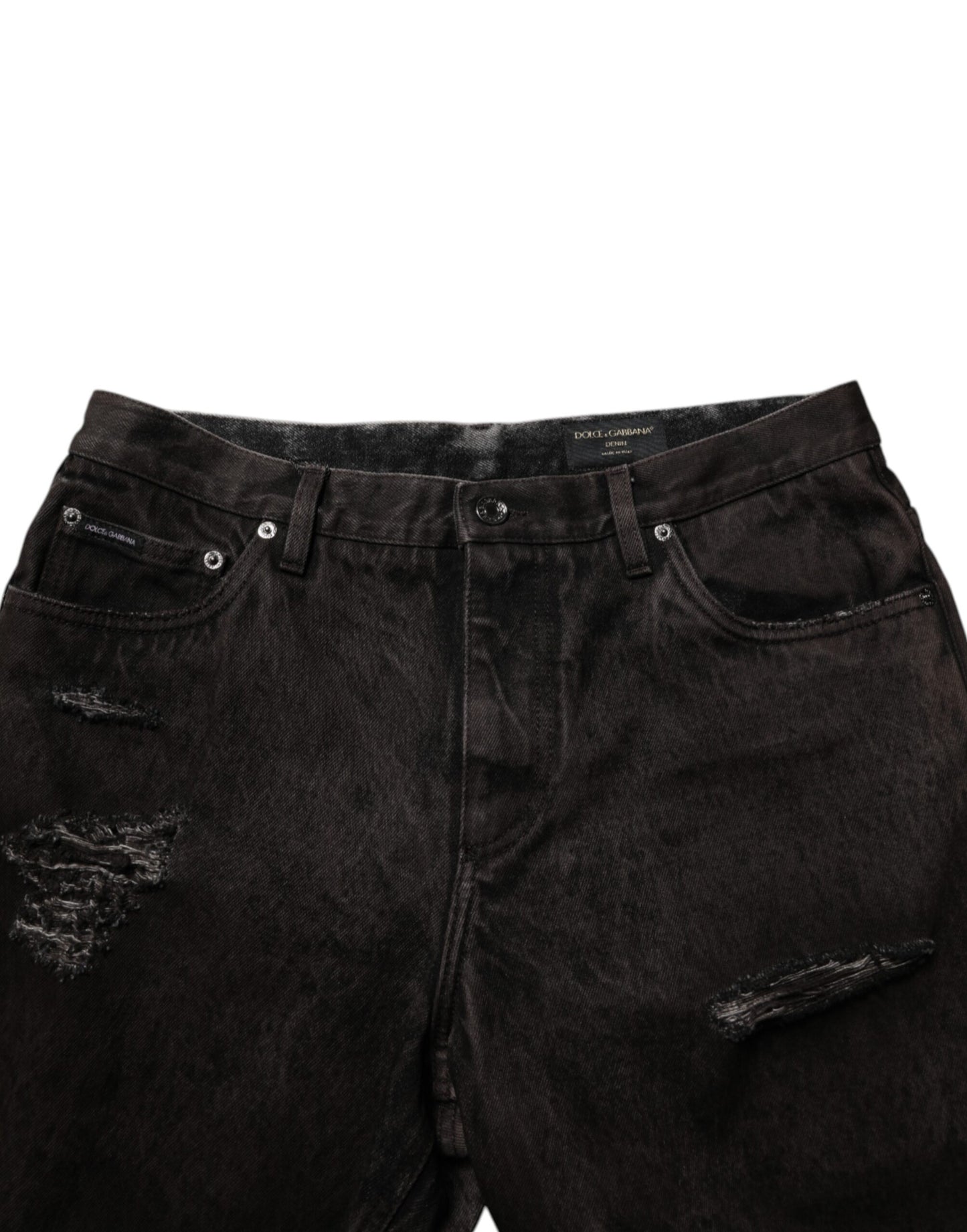 Short en jean bermuda Dolce & Gabbana en coton noir déchiré pour homme